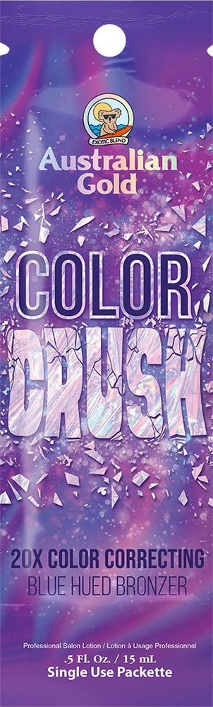 Australian Gold Color Crush blue hued bronzer packet with colorful packaging