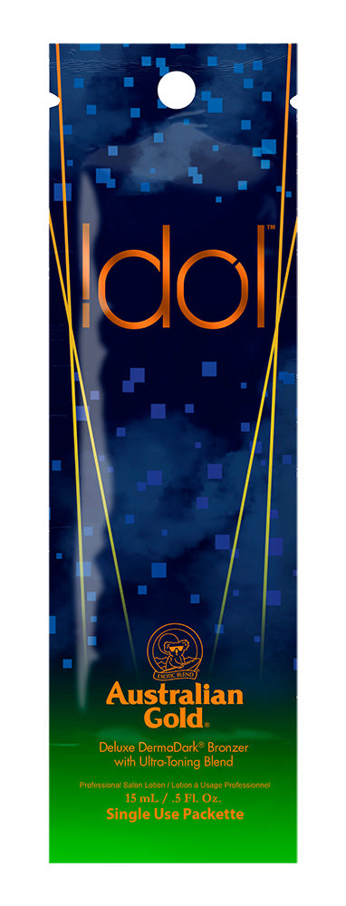 Australian Gold Idol sunscreen packet on a blue background