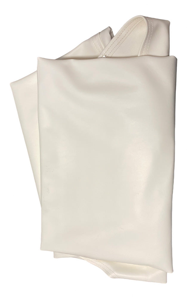 Folded cream-colored bed cover on a white background