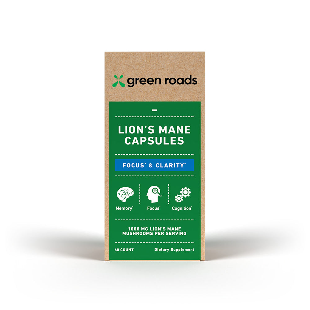 Green Roads Lion's Mane Capsules packaging on a white background