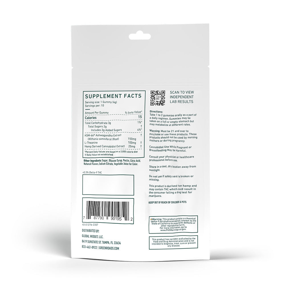 10 count pack of Green roads stress away on a white background