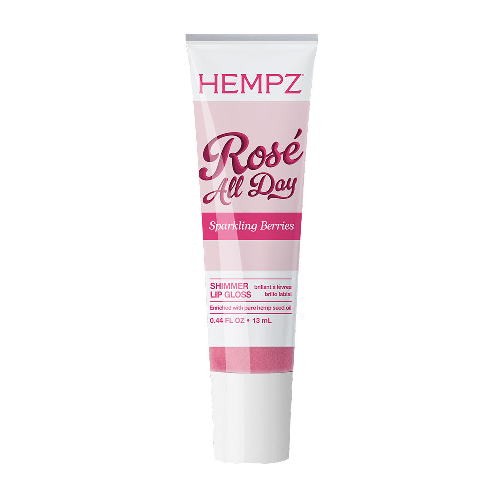 Hempz Rosé All Day lip gloss tube on a white background