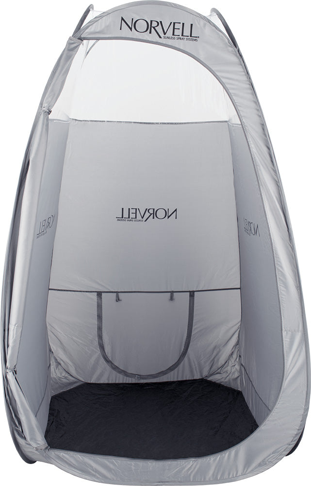 Gray pop-up tent with 'Norvell' branding on a white background