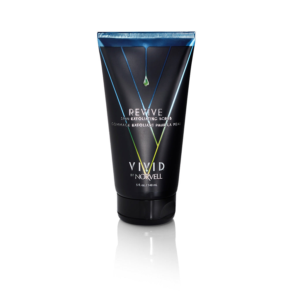 Vivid by Norvell exfoliating scrub tube on a white background