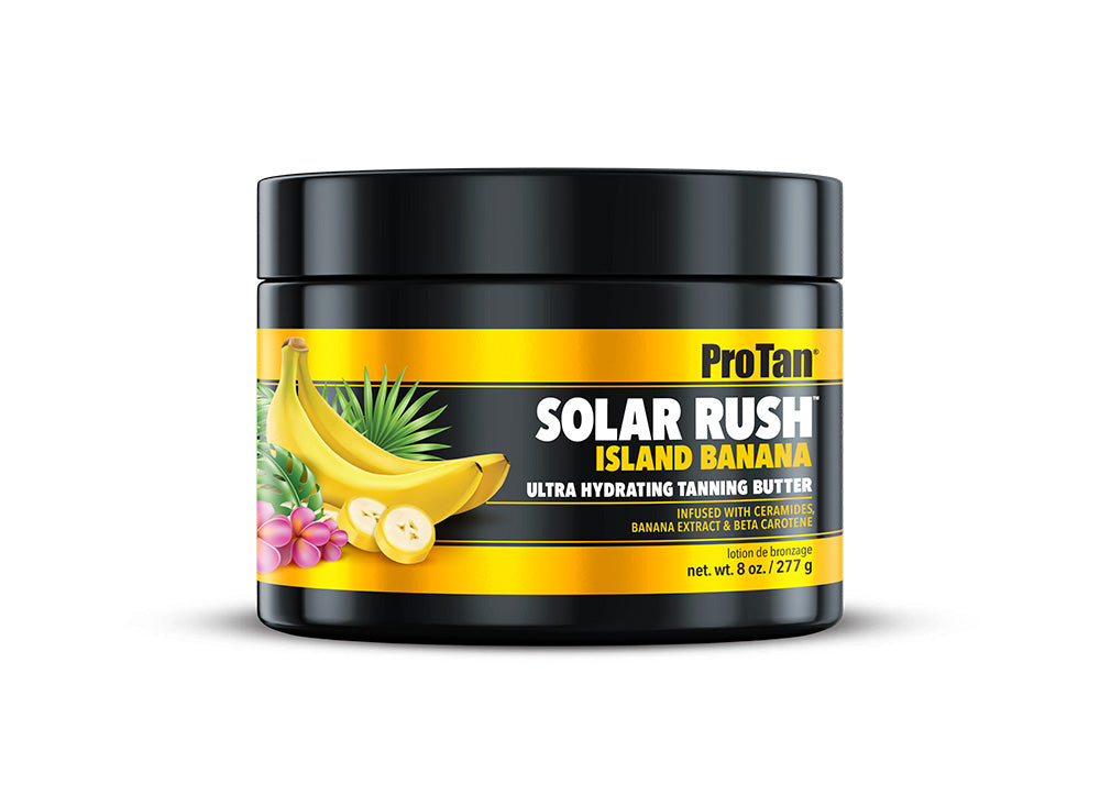ProTan Solar Rush Island Banana tanning butter jar on a white background