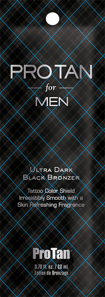 Pro Tan for Men ultra dark black bronzer packaging with geometric pattern