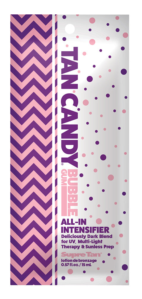 Tan Candy Bubble All-In Intensifier packaging with purple and pink design