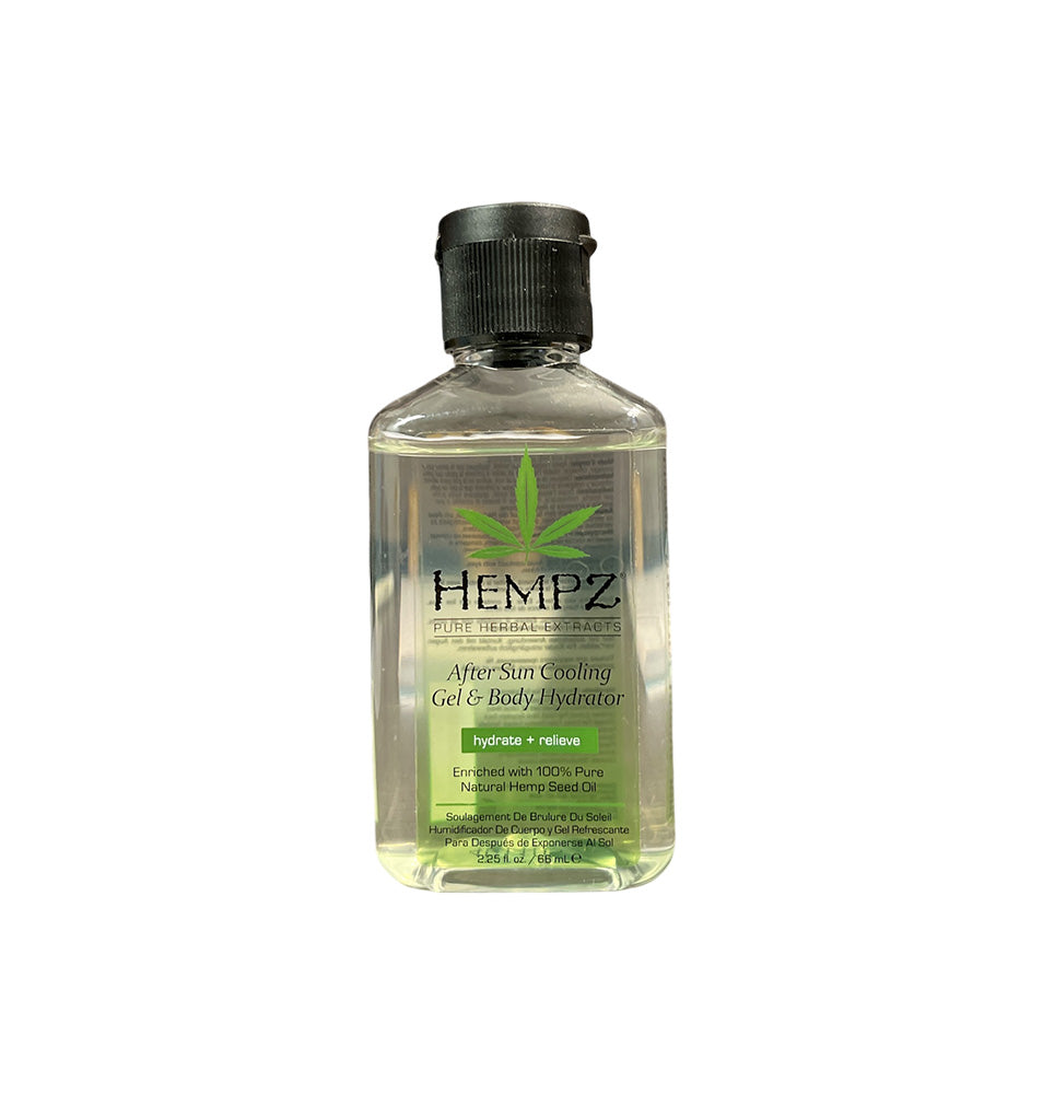 Bottle of Hempz after sun cooling gel on a white background