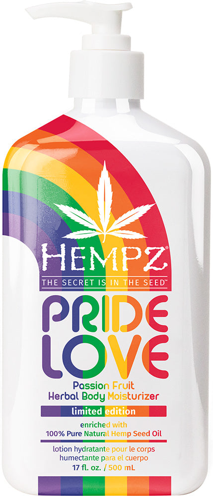 Hempz Pride Love body moisturizer with rainbow label on a white background
