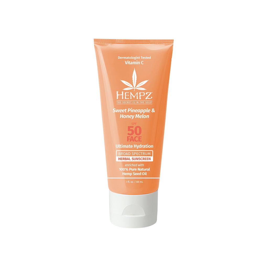 Hempz sunscreen tube with a white background