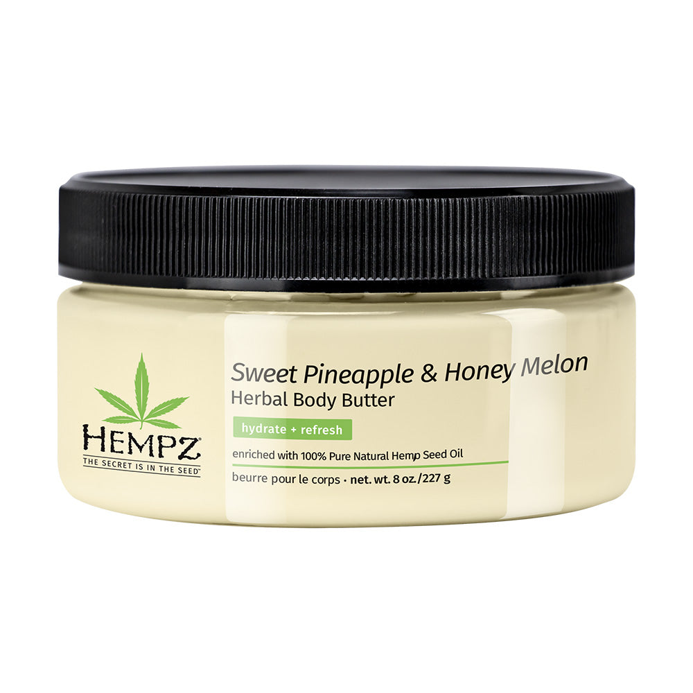 Hempz Sweet Pineapple & Honey Melon Herbal Body Butter jar on a white background
