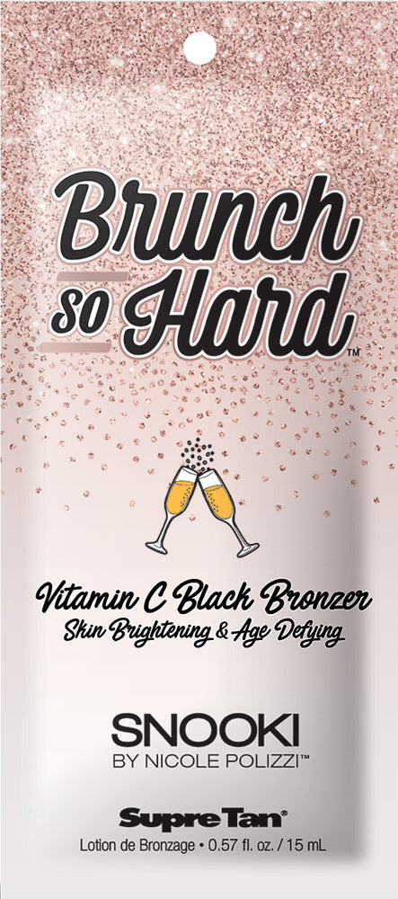 Supre Tan lotion packaging with 'Brunch So Hard' and 'Snooki by Nicole Polizzi' branding.