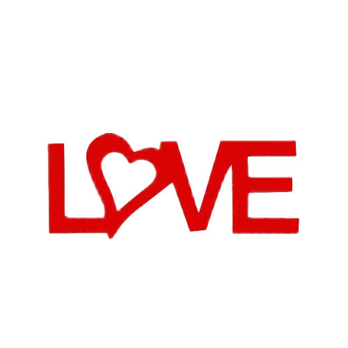 Red 'LOVE' text with a heart in the 'O' on a white background