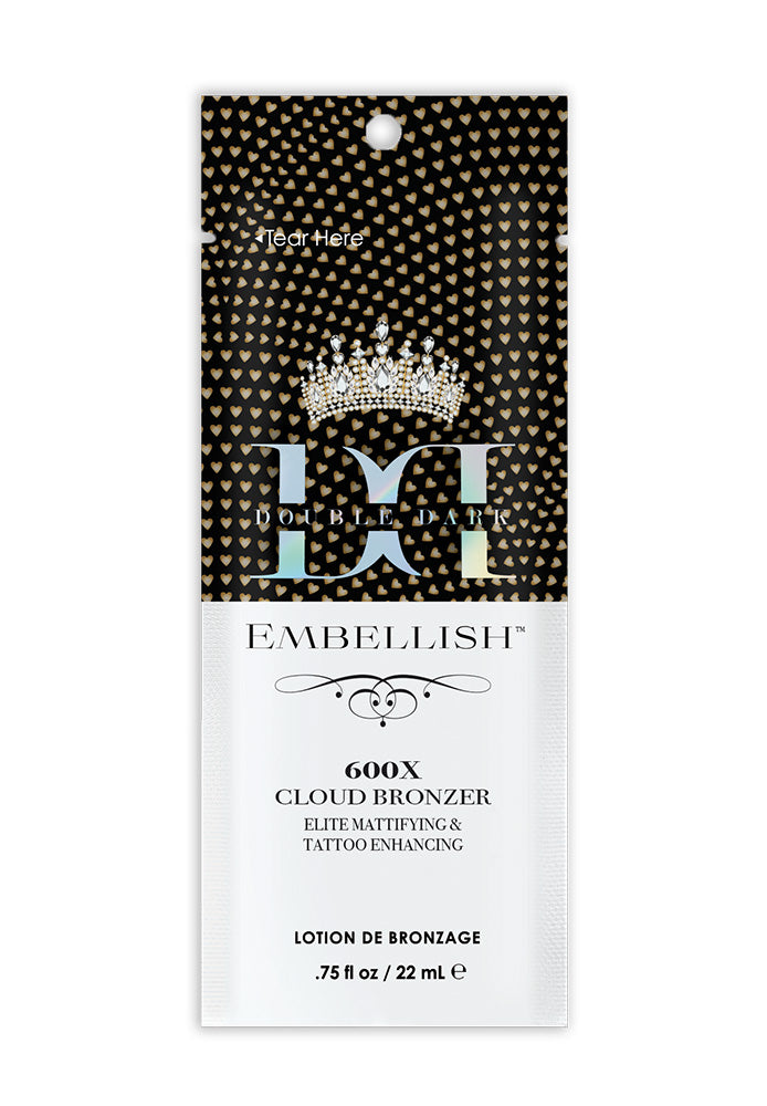 Embellish 600X Cloud Bronzer packaging with gold and black design