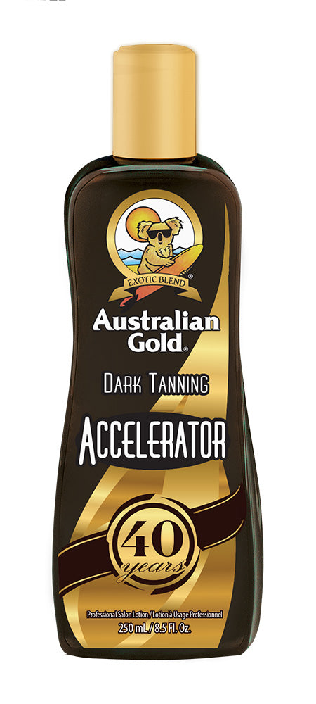 Australian Gold Dark Tanning Accelerator bottle on a white background