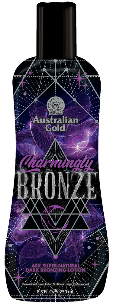 Australian Gold Charmingly Bronze tanning lotion bottle on a white background