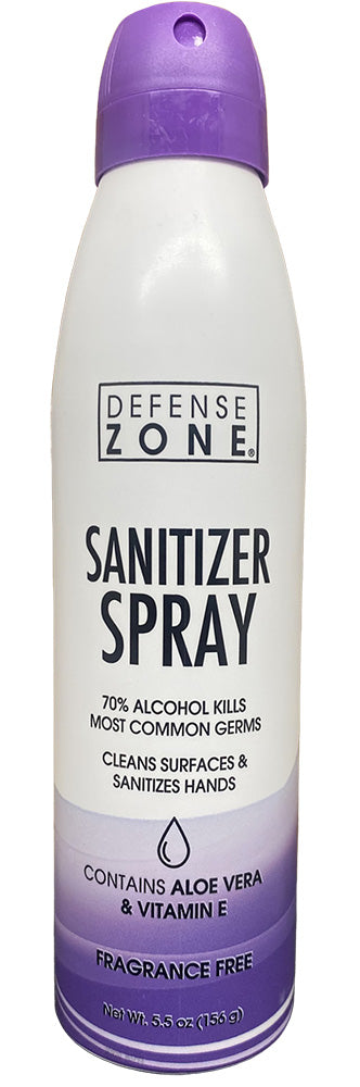 Defense Zone sanitizer spray bottle on a white background