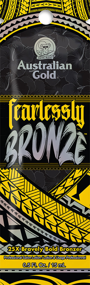 Australian Gold 'Fearlessly Bronze' sunscreen lotion packaging with brand logo.