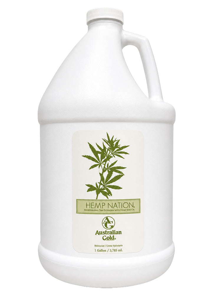 White bottle with 'Hemp Nation' label featuring cannabis leaves on a white background