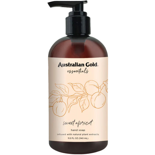 Australian Gold sweet apricot hand soap bottle on a white background