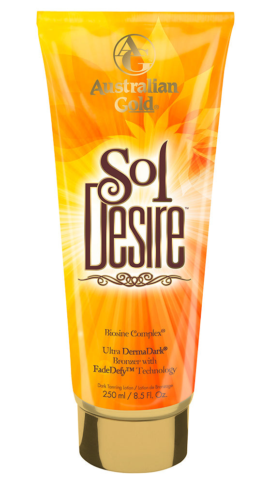 Australian Gold Sol Desire tanning lotion bottle on a white background