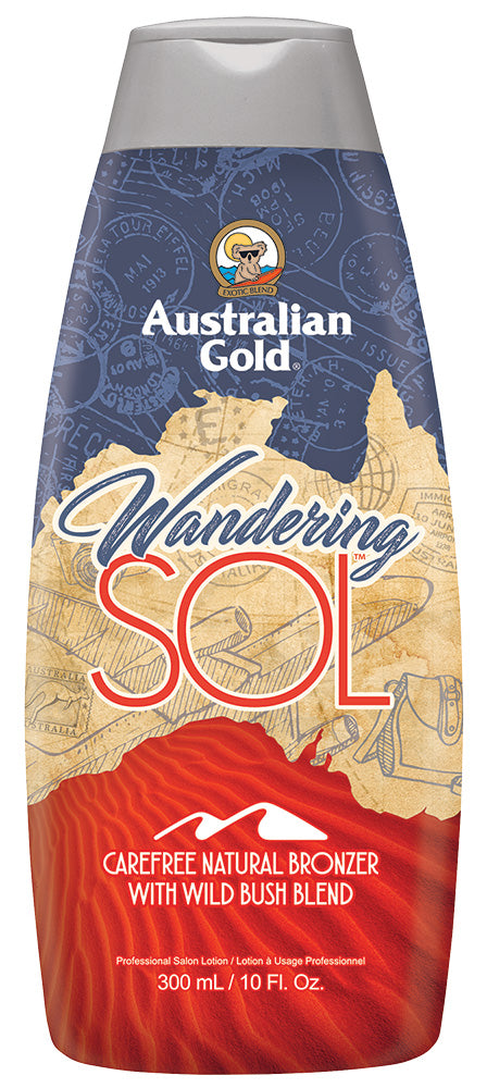 Australian Gold Wandering Sol sunscreen bottle on a white background