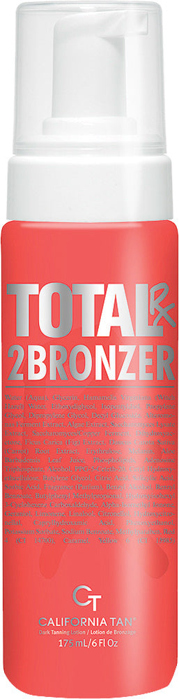 A bottle of CT California Tan Total & 2 Bronzer in a vibrant coral pink shade with a white pump dispenser.