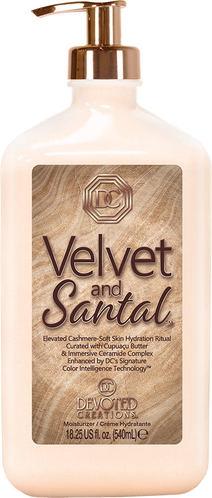 Devoted Creations Velvet and Santal lotion bottle with pump.