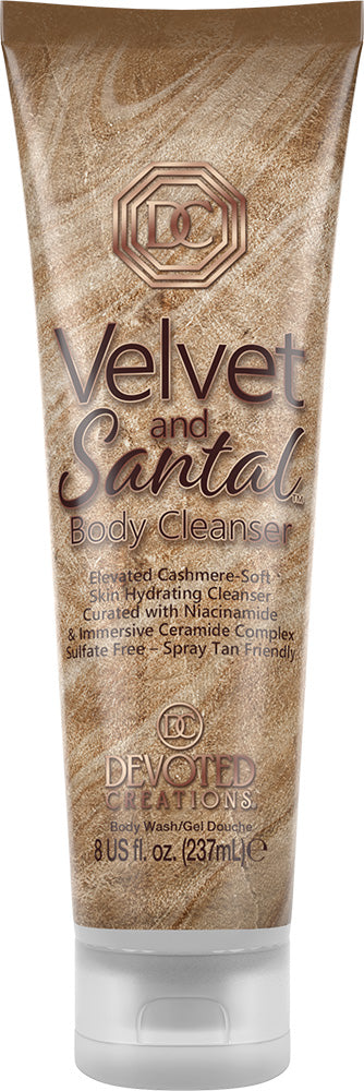 Tube of 'Velvet and Santal' body cleanser by Devoted Creations on a white background