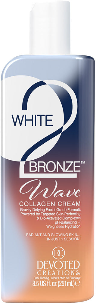 Collagen cream bottle labeled 'White to Bronze' by Devoted Creations on a white background