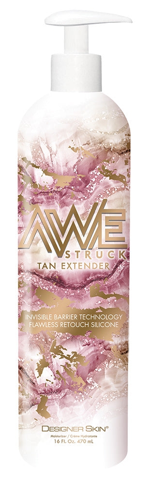 Tan extender bottle with floral design and 'AWE Struck' branding on a white background