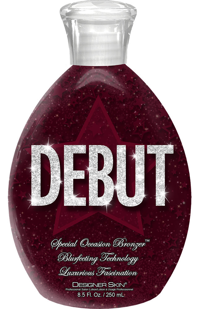 Bottle of Debut Special Occasion Bronzer with red and silver design on a white background