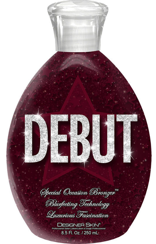 Bottle of Debut Special Occasion Bronzer with red and silver design on a white background