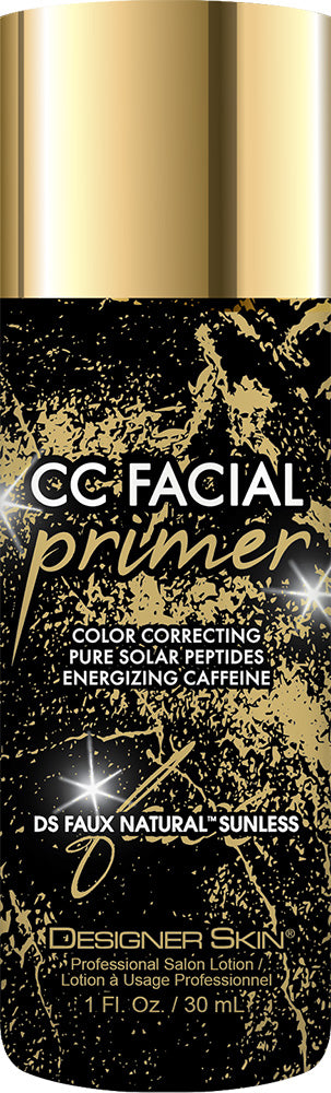 CC Facial Primer bottle with gold and black design on a white background