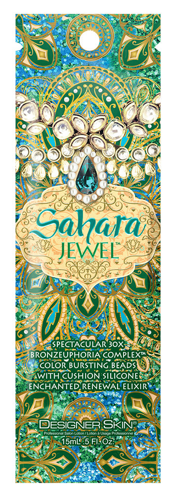Sahara Jewel product packaging with decorative elements and text.