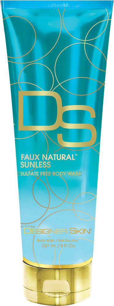Tube of Designer Skin Faux Natural Sunless body wash on a white background