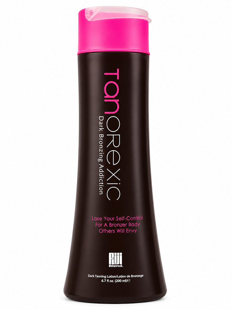 Tanorexic dark bronzing additive bottle with pink cap on a white background