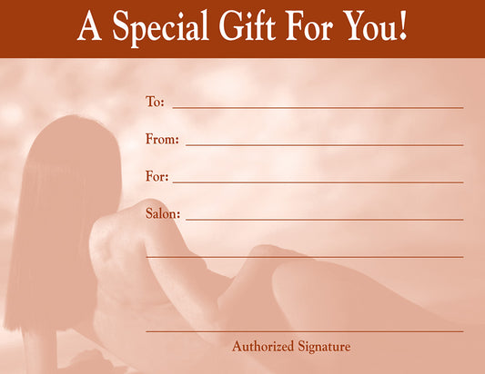 Gift certificate template for a special gift with a blurred background of a person .
