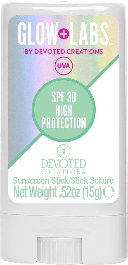 Glow Labs sunscreen stick with SPF 30 on a white background