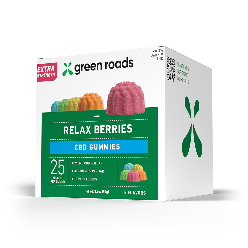 30 count green roads relax berries  gummies on a white background 
