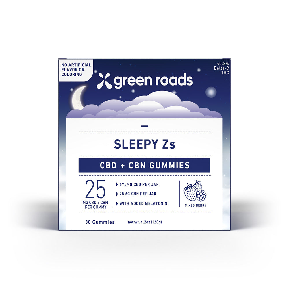 30count  Green road Sleepy Z gummies on a white background 