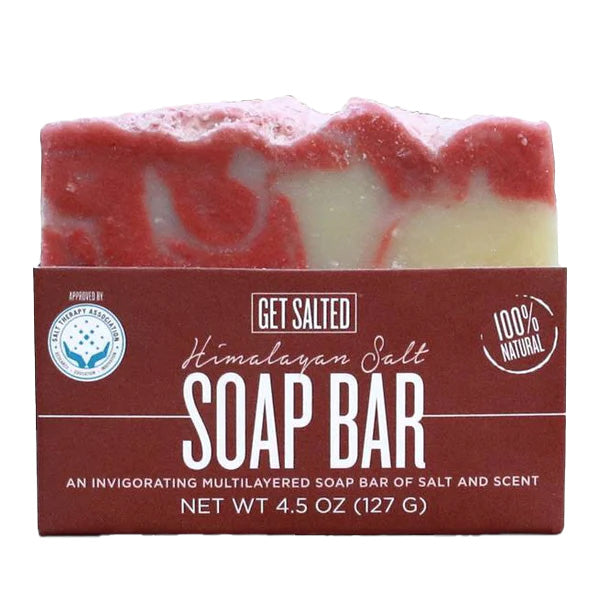 Get salted soap bar with a white background 
