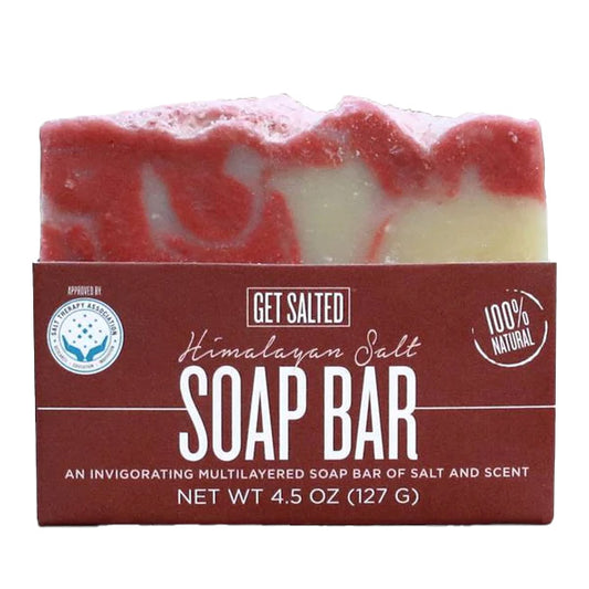 Get salted soap bar with a white background 
