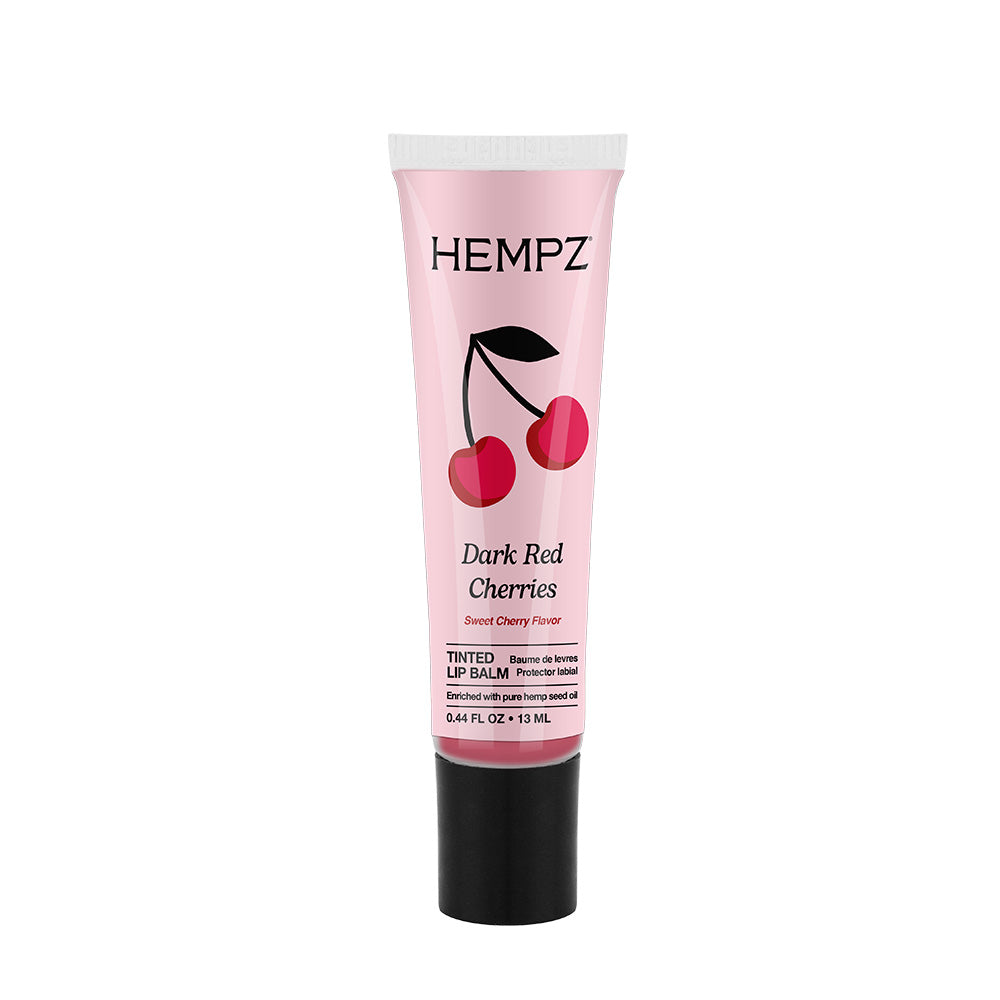 Hempz Dark Red Cherries lip balm tube on a white background