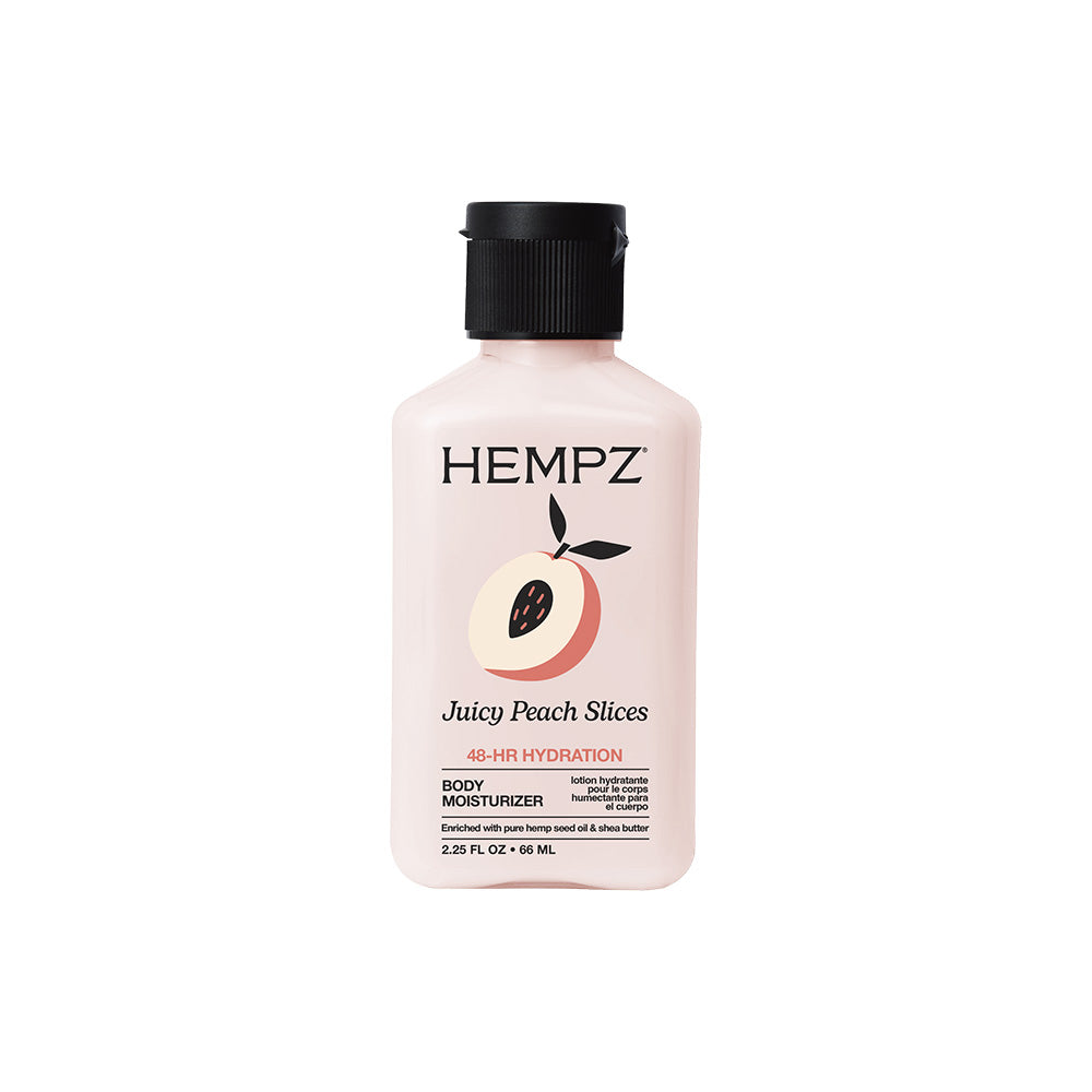 Hempz Juicy Peach Slices body moisturizer bottle on a white background