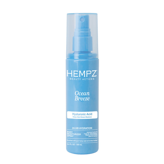 Blue bottle of Hempz Ocean Breeze Body Moisturizer on a white background