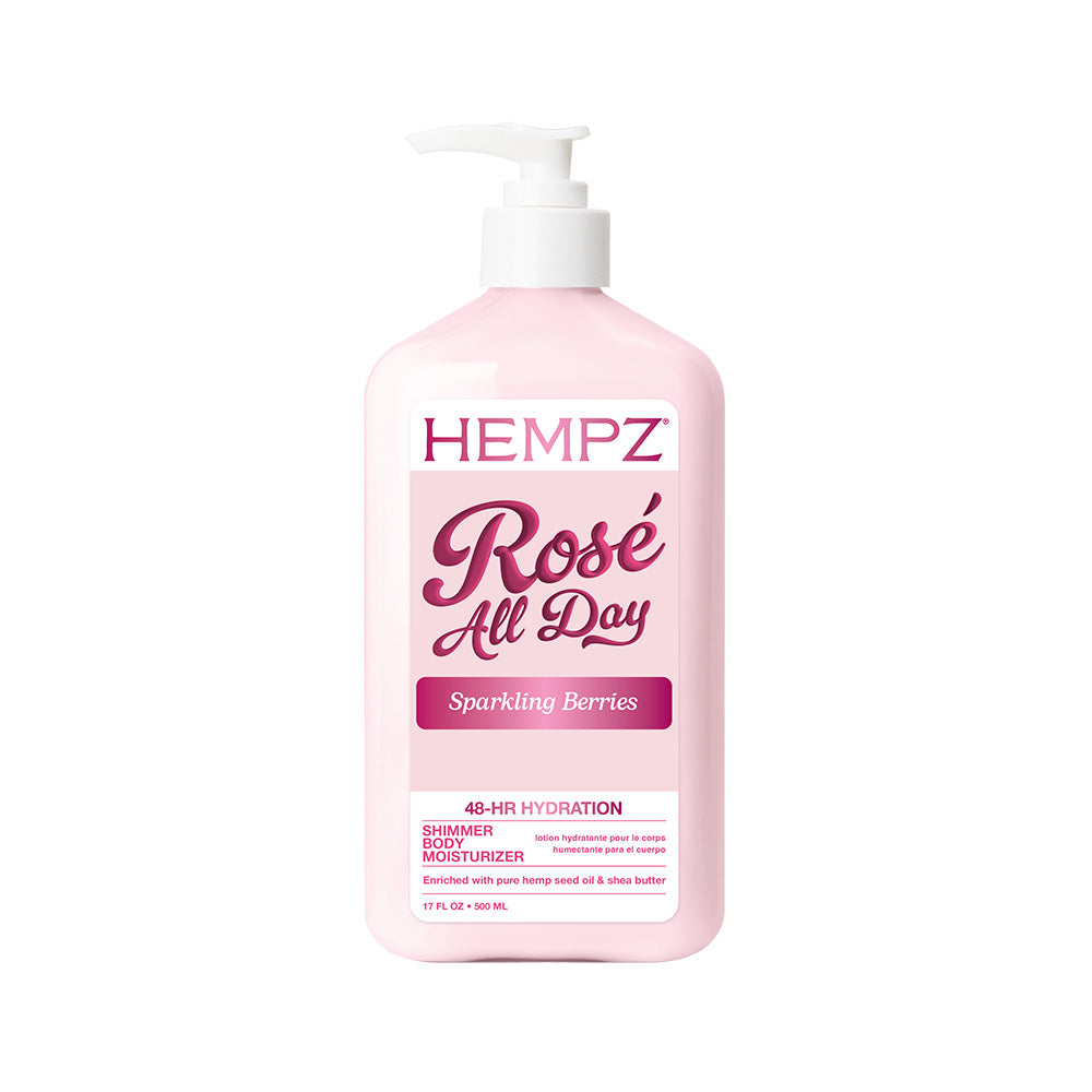 Hempz Rose All Day Sparkling Berries moisturizer bottle on a white background