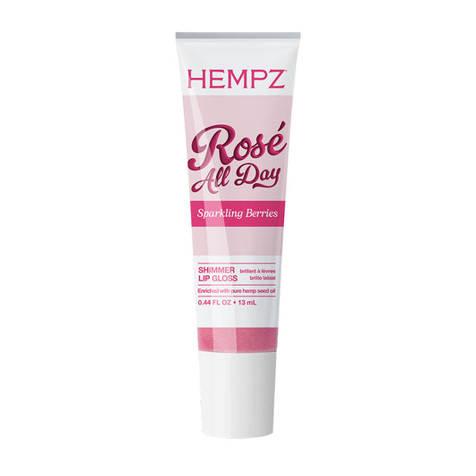 Hempz Rosé All Day lip gloss tube on a white background