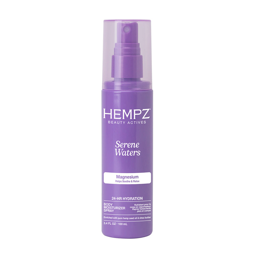 Purple Hempz Serene Waters bottle on a white background