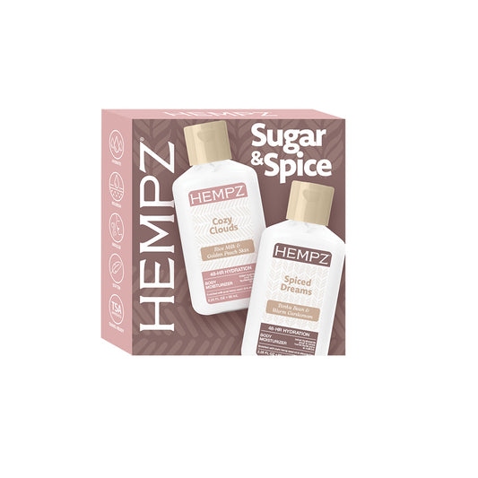 HEMPZ Sugar & Spice product packaging with two bottles on a white background